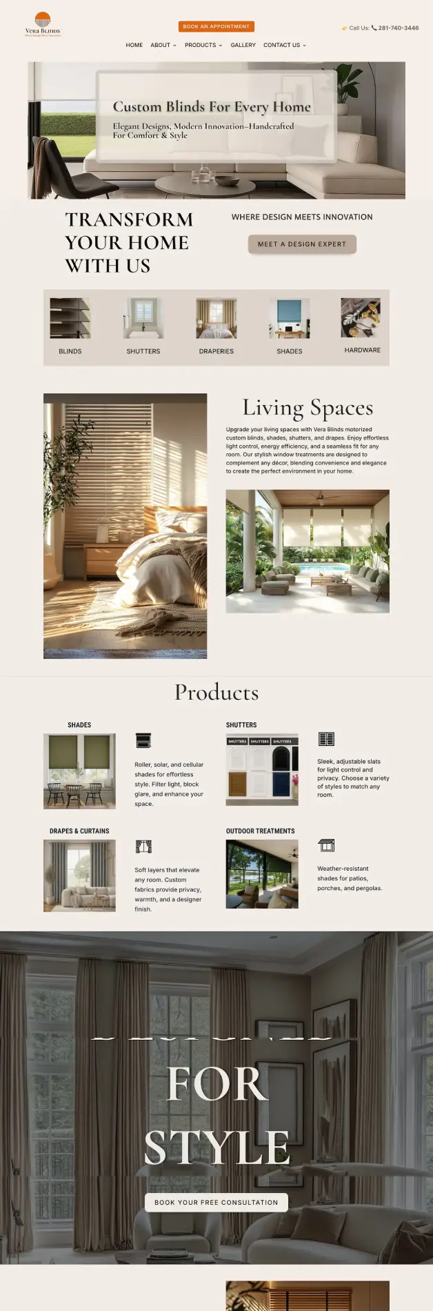 Vera Blinds website homepage
