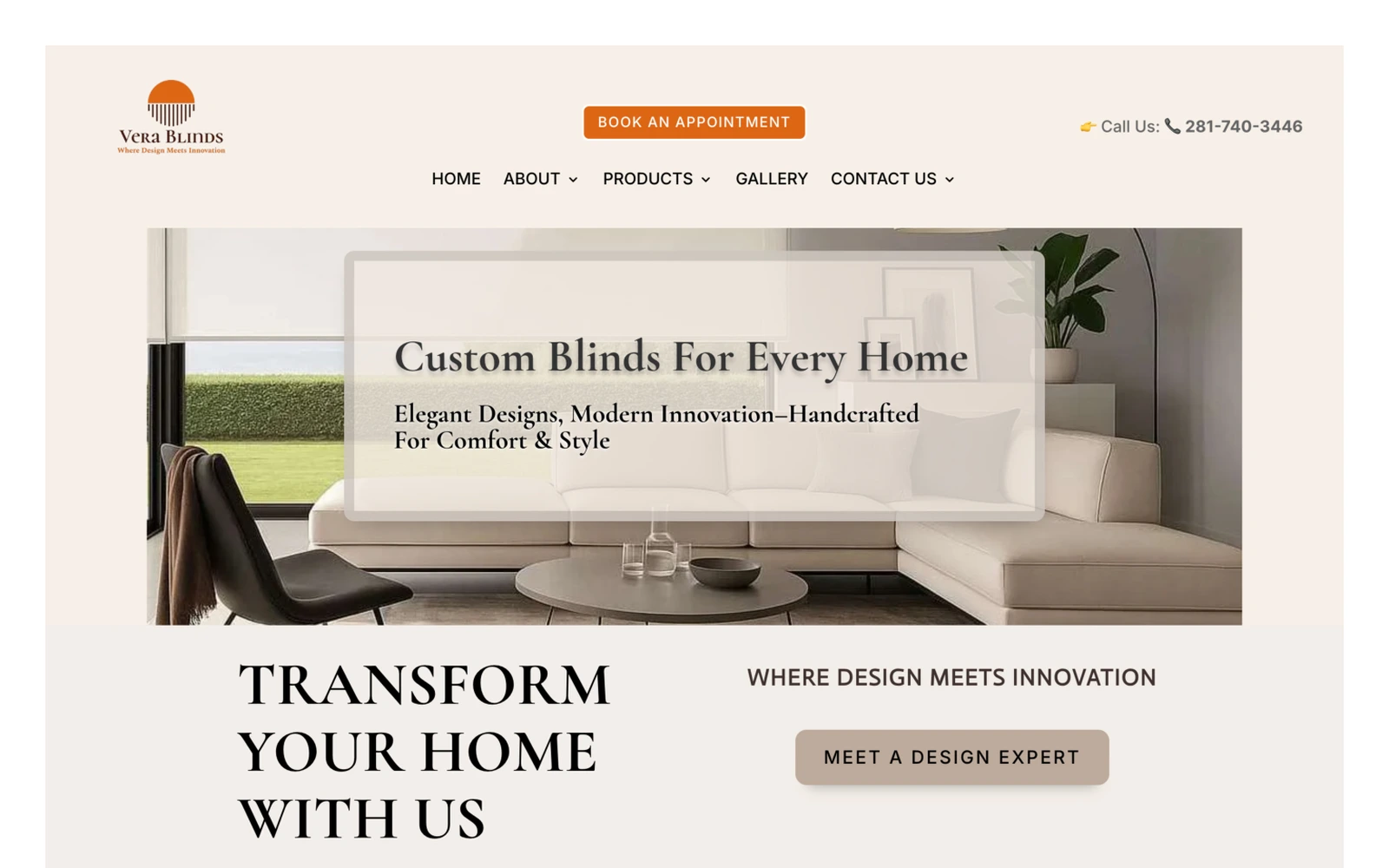 Vera Blinds website homepage